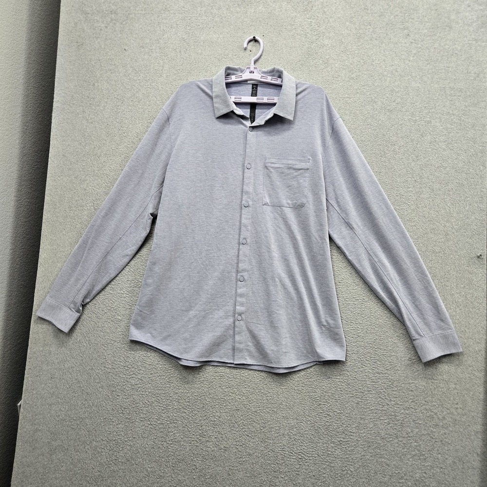 Lululemon Men Button Up Shirt XXL Gray Commission Striped Long Sleeve Stretch
